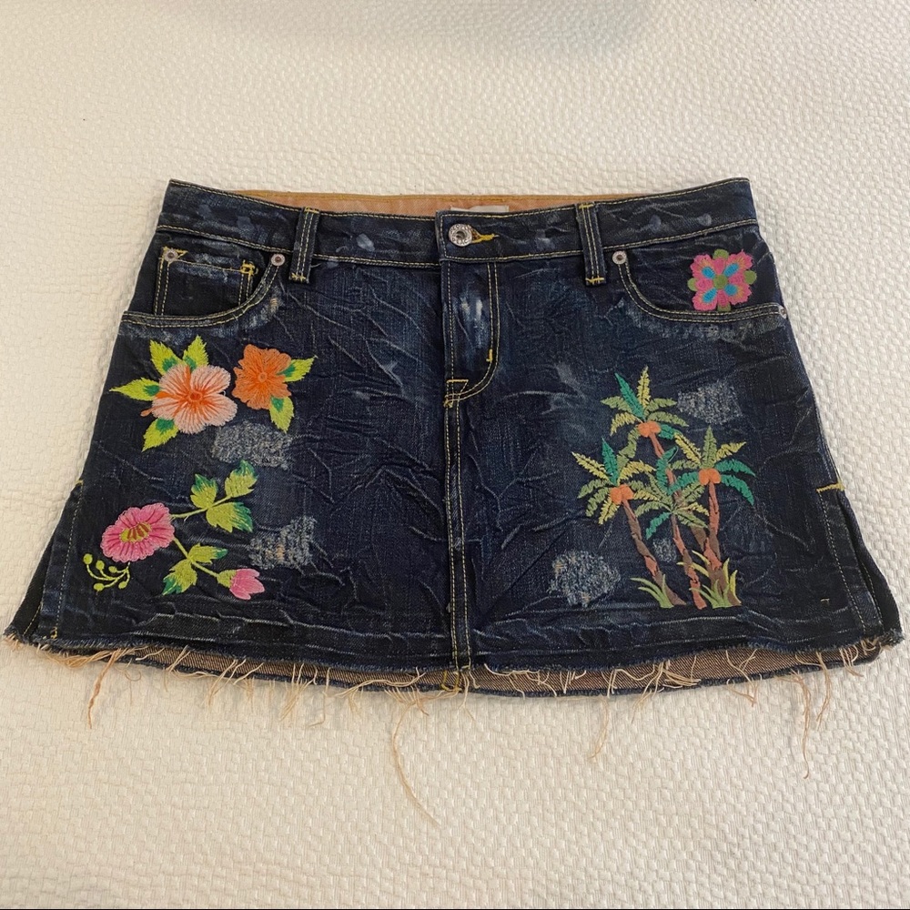 People For Peace | Embroidered Denim Mini Skirt